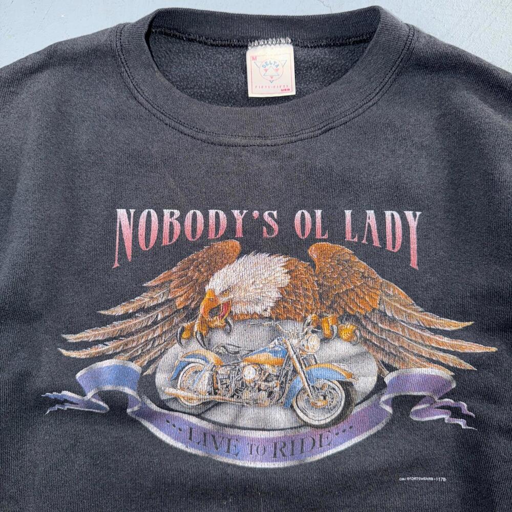 VTG 80s Harley Davidson Motorcycle Sweatshirt Nobodys Ol Lady Joliet 3D Emblem - Picture 2 of 11